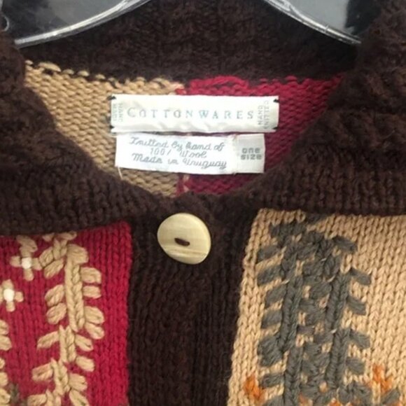 Vintage Ornate Wool Cardigan Sweater Made in Uruguay Hand Knit by Cottonwares - Picture 11 of 12